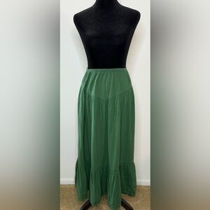 Aerie Forest Green gauzy chic boho maxi prairie skirt XL elastic waist EUC